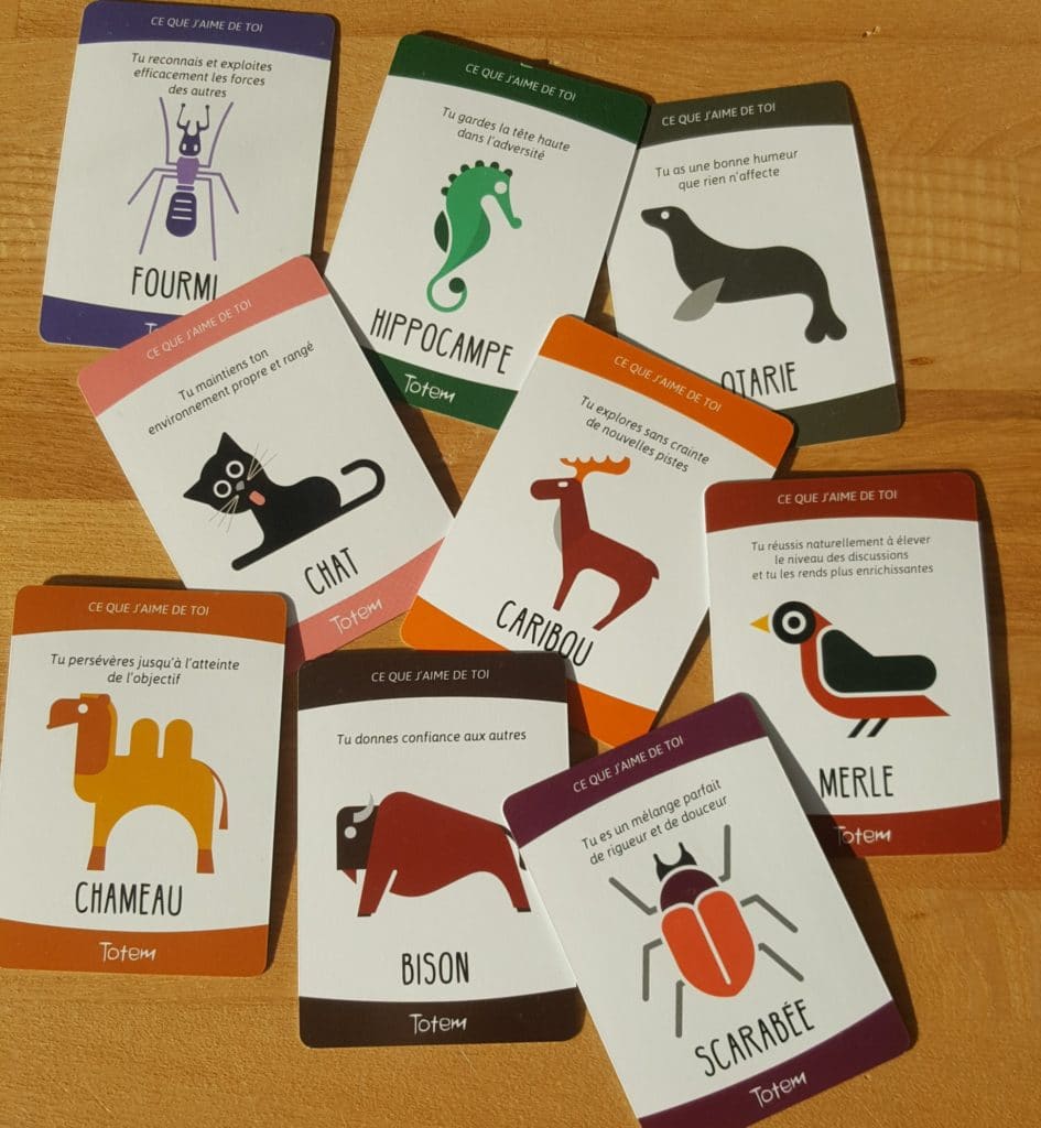 Totem : jeu pour partager, cartes animal, carte qualité